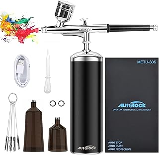 Autolock Upgraded Airbrush Kit with Air Compressor, Portable Cordless Auto Airbrush Gun Kit, Rechargeable Handheld Airbrush Set for Makeup, Cake Decor, Model Coloring, Nail Art, Tattoo