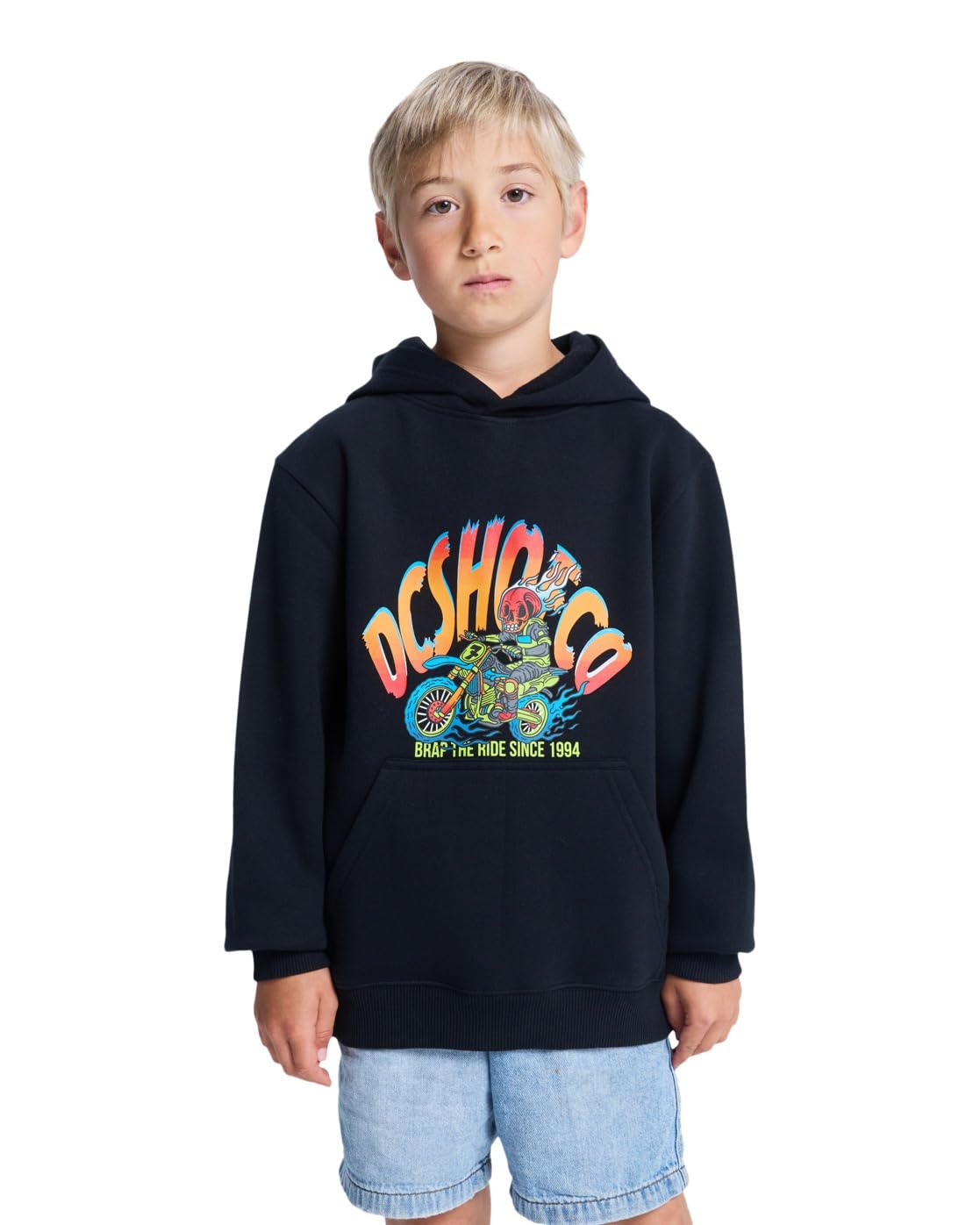 Sweat à capuche noir DC Shoes Brap The Ride imprimé garçon