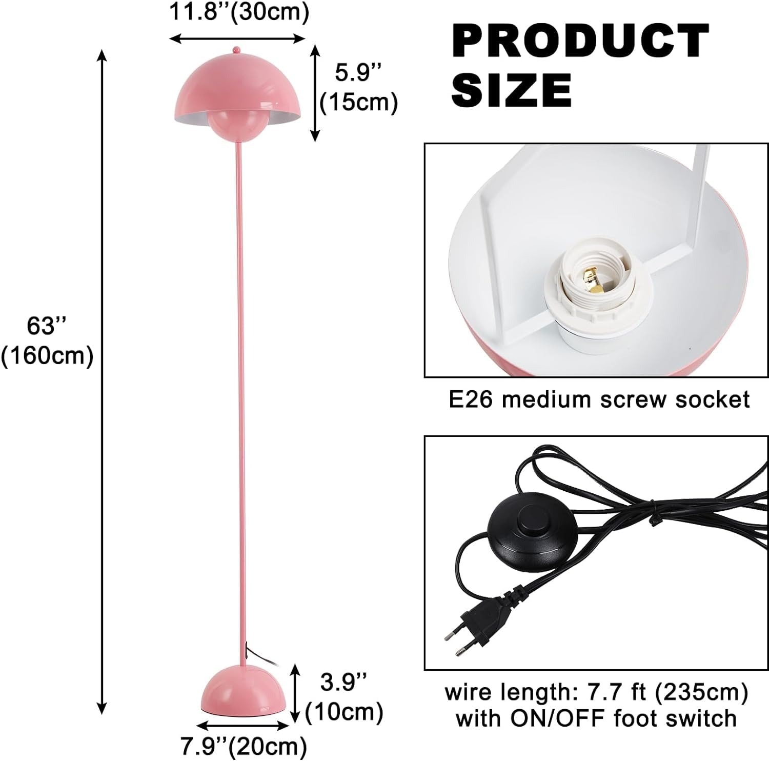 Alpinaluz SHAROM lampa stojąca w kolorze różowej stali, klasyczny styl skandynawski, paraboliczny klosz, idealna do salonu i jadalni, oprawka E27