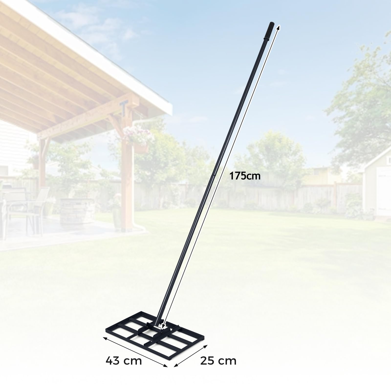 Rastrello da giardino in alluminio da 36”/91 cm, attrezzo da giardino con 36 denti e manico da 174 cm, rastrello per foglie e terra resistente per giardinaggio, livellamento di prati, laghi,