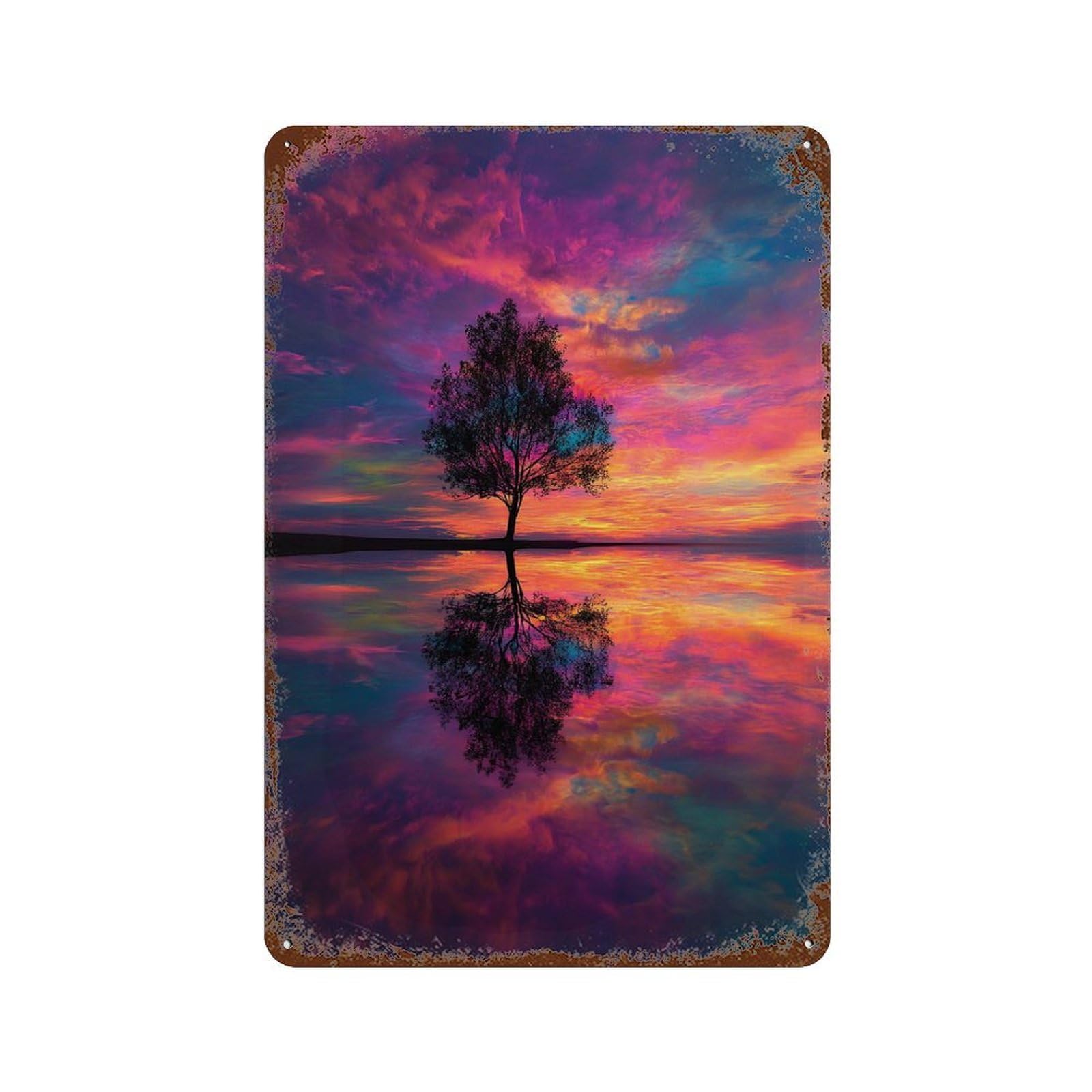 Garage Style Rainbow Sky Reflections Vintage Rust Metal Sign 11.8"x7.9", Vintage Wall Decor for Bar And Workshop