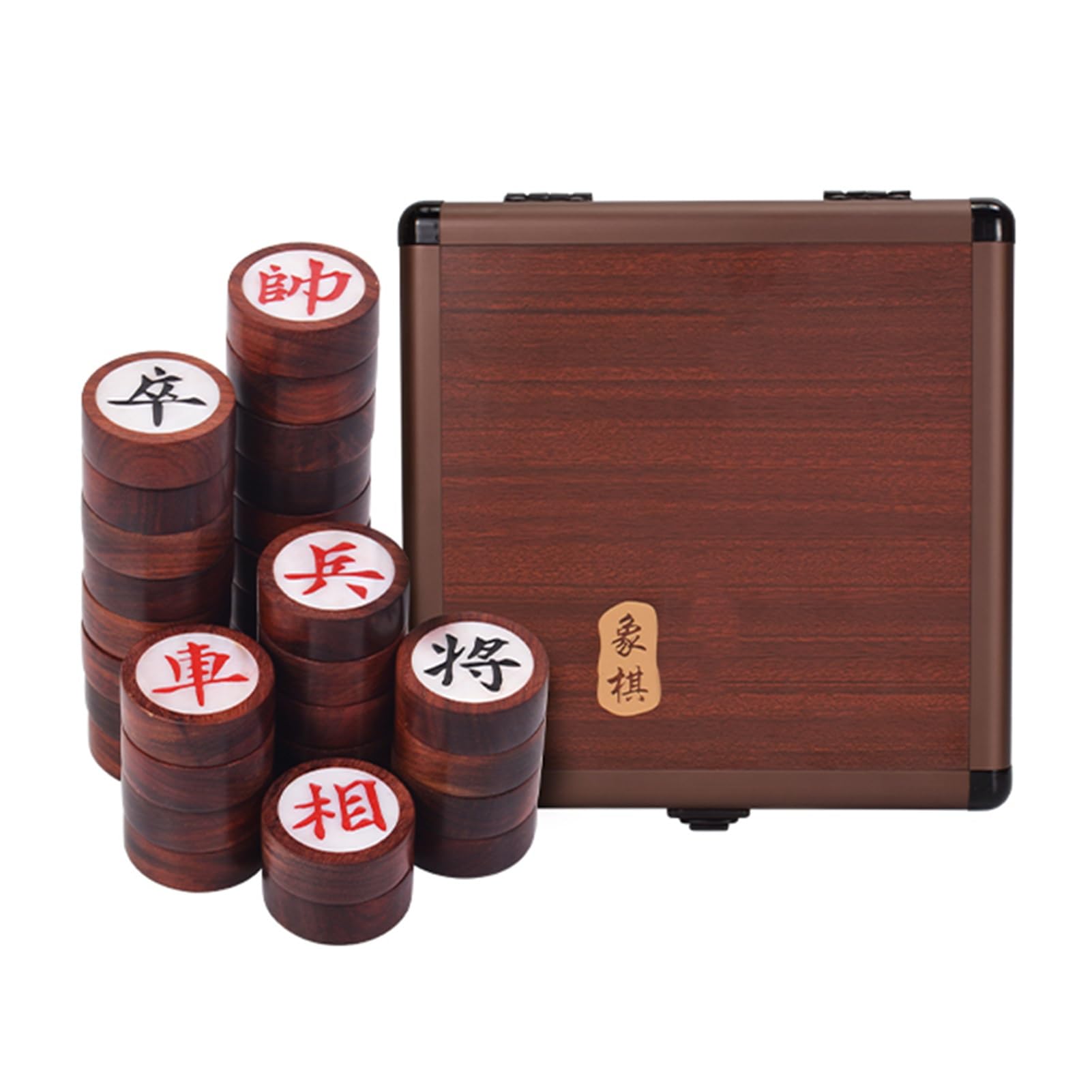Juego de Estrategia para 2 Jugadores, ajedrez Chino Tradicional Xiangqi, portátil, de Viaje, con Pieza de sándalo Sangriento y Tablero de Cuero (Caja de Aluminio).