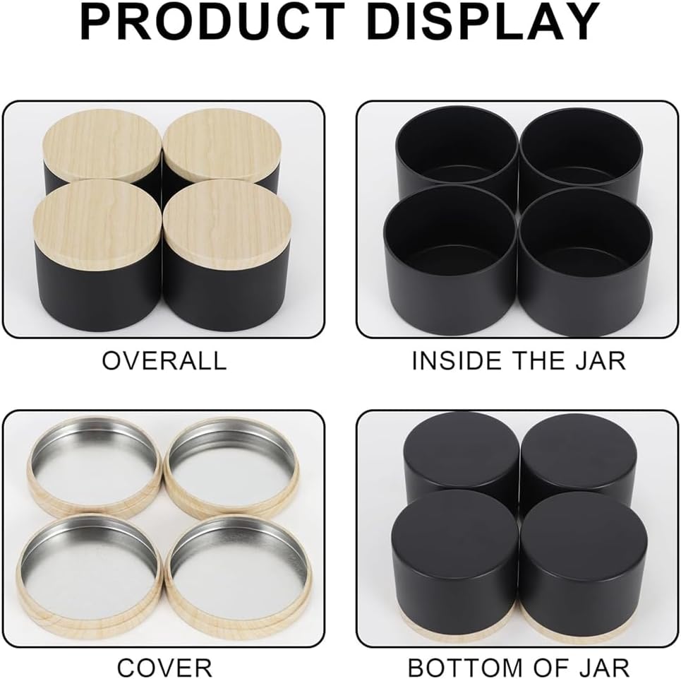 24 Pack 4 Oz Black Candle Tins with Lids, 4Oz Candle Jars for Making Candles Bulk Easy Install Easy to Use