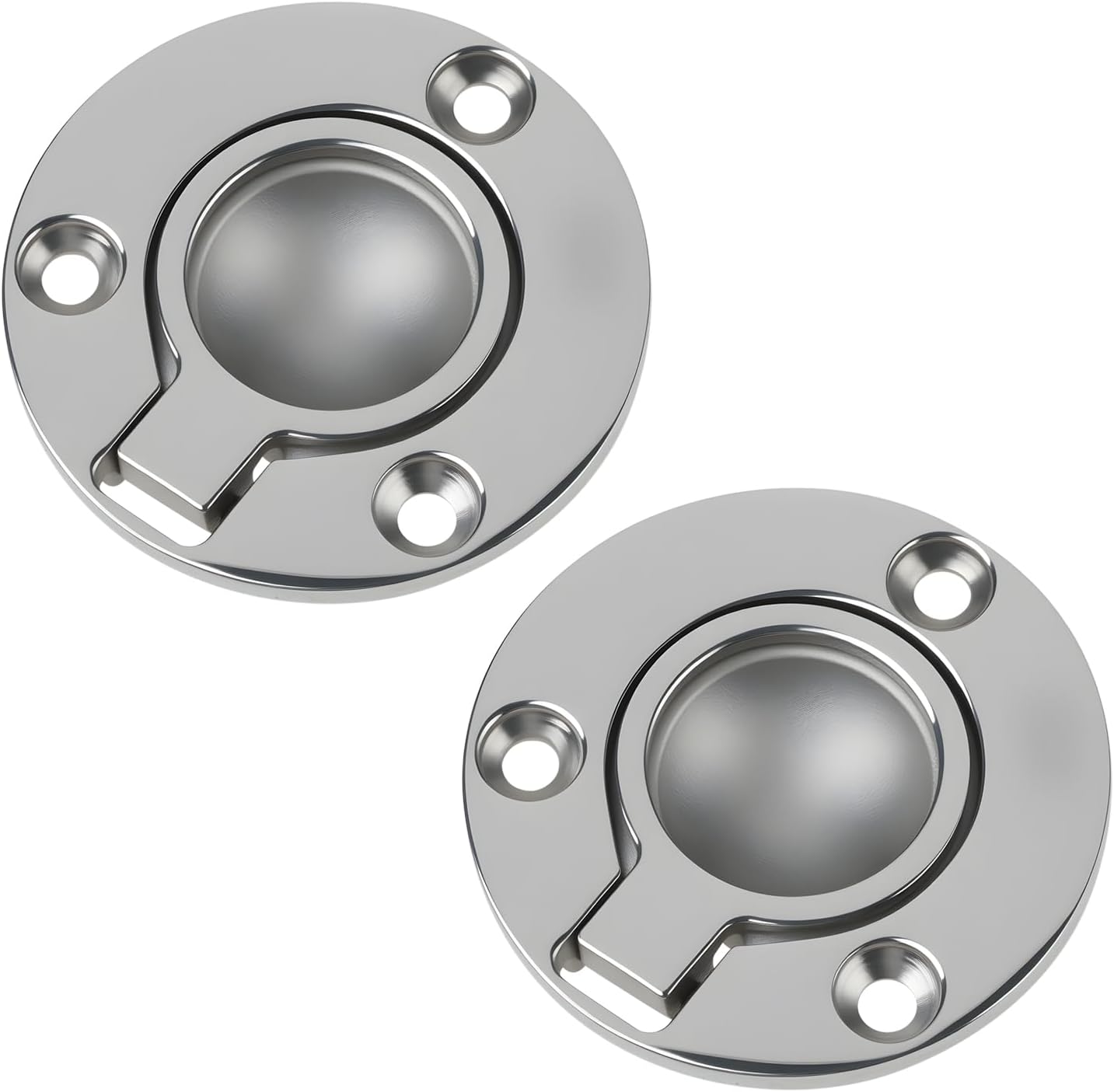 2Pcs Boat Round Flush Ring Handle 50mm Stainless Steel Deck Recessed Pull Handle for Cabinet Locker Marine Yacht Boat