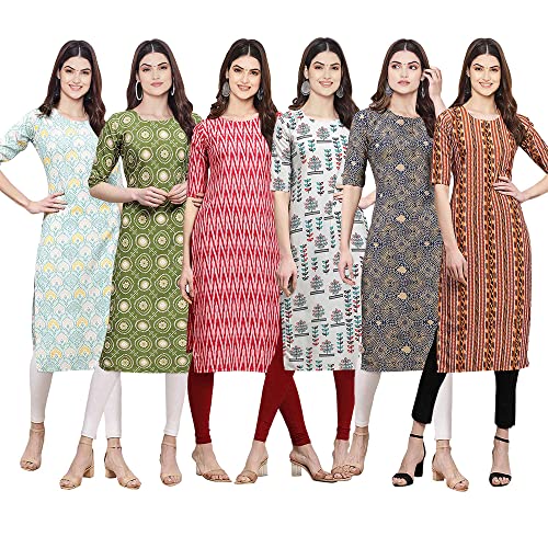 Image of Pinkmint Women's Crepe Digital Print Straight Kurta [Pack of 6] (CKE-329-353-330-333-341-343)