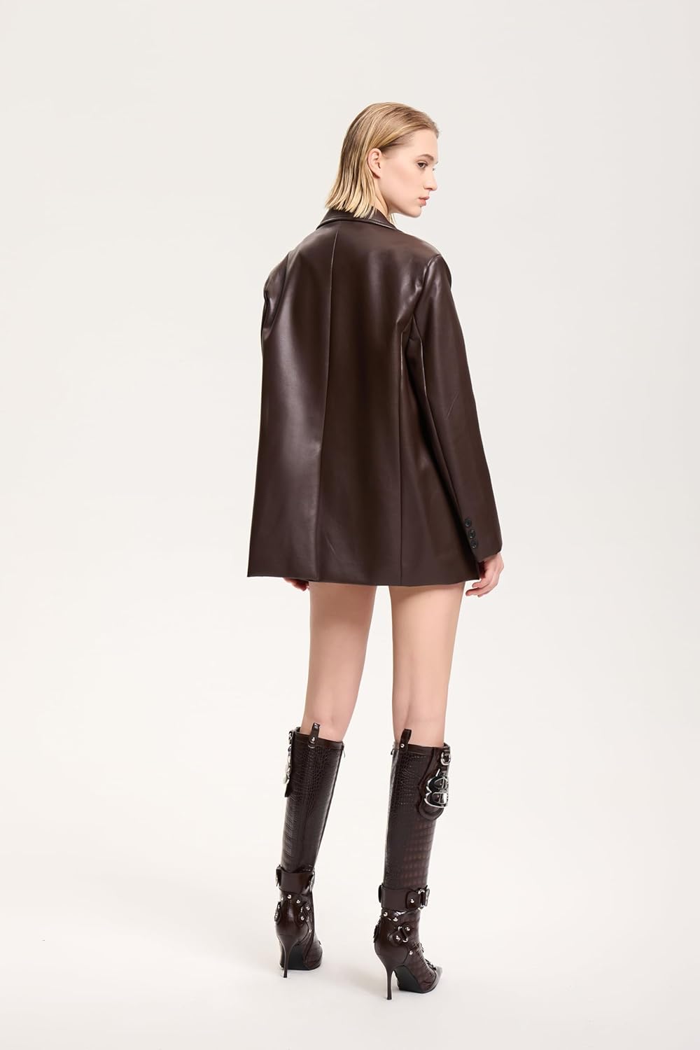 Knee High Crocodile Boots for Women Pointed Toe Slim Calf Sexy Stiletto High Heel Long Tall Boots with Slide Zipper Buckle Rivets - Image 3