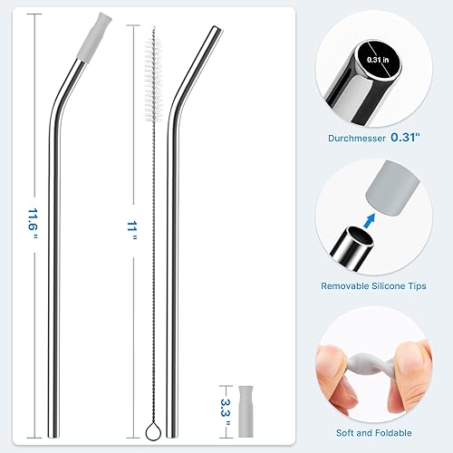 Miniatura 70 de Metal Straw with Silicone Tip for 40oz Stanley Cup, 2 Pcs Stainless Steel Straws Replacement for Stanley 40 oz Adventure Quencher Travel Tumbler