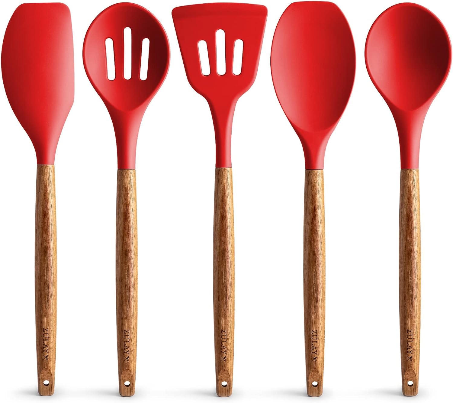 BS PACKAGING Kitchen Utensils Set, 5 Pcs Non-Stick Silicone Kitchen Cooking Utensils With Wooden Handle, Kitchen Spatula Cookware Utensils Set, Heat Resistant Silicone Kitchen Gadgets (Red, 5) (B0CX5HB3HB) Amazon Price History, Amazon Price Tracker
