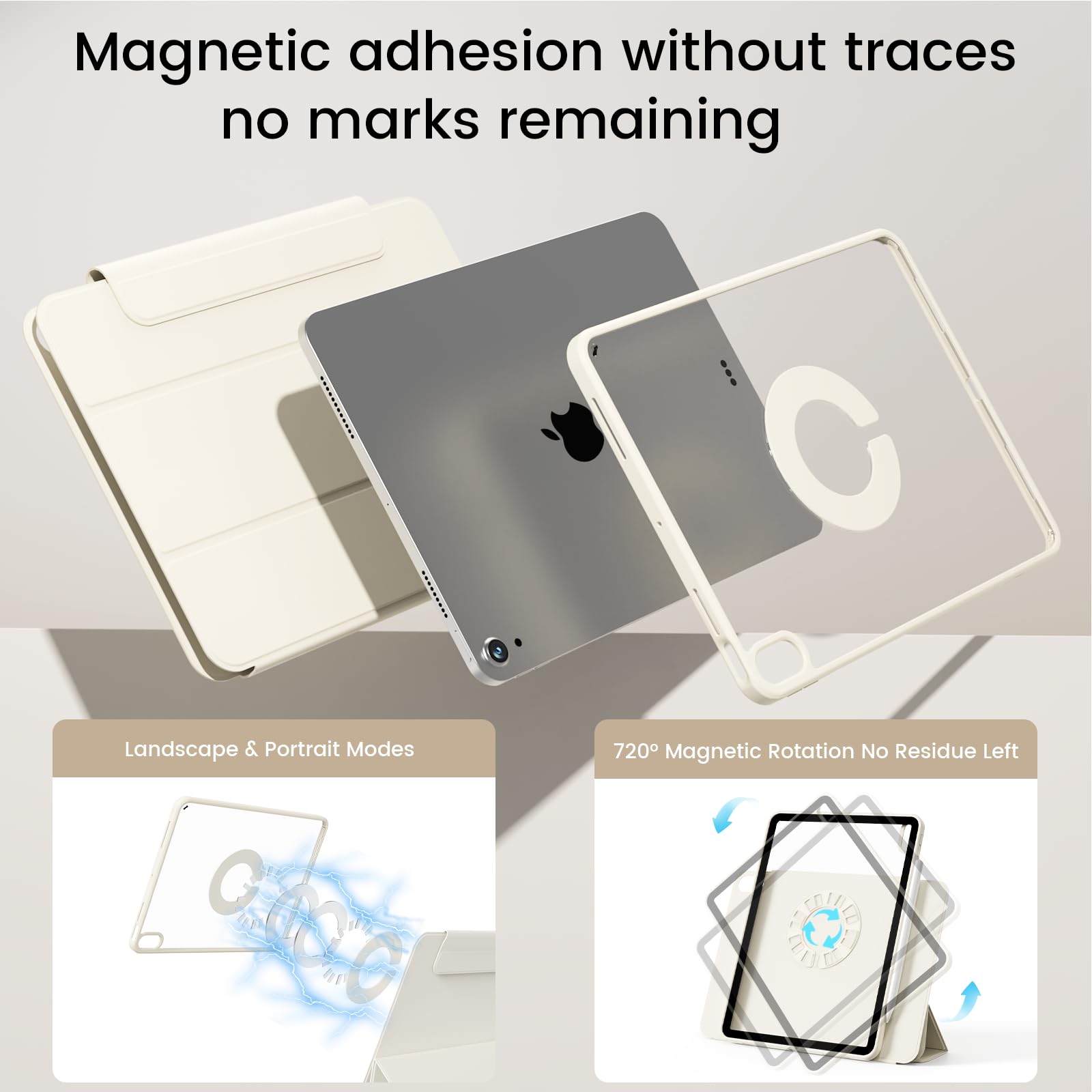 Transparente Schutzhülle für iPad A16 11. Generation 27,9 cm (11 Zoll) 2025 & iPad 10. Generation 2022, abnehmbare, magnetische, rotierende, transparente harte Rückseite aus Polycarbonat