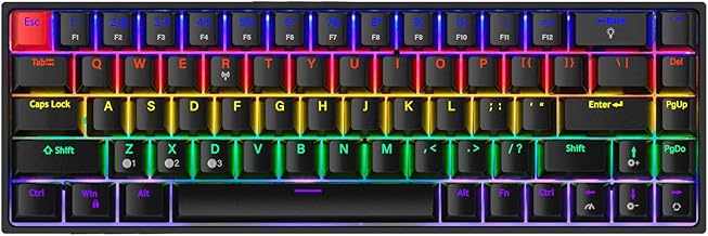 TEWELL 68 Keys Wireless and Wired Mechanical Gaming Keyboard with Blue Switches, Audible Click Sound Rainbow Portable Compact Mini Office Keyboard for Windows PC Gaming