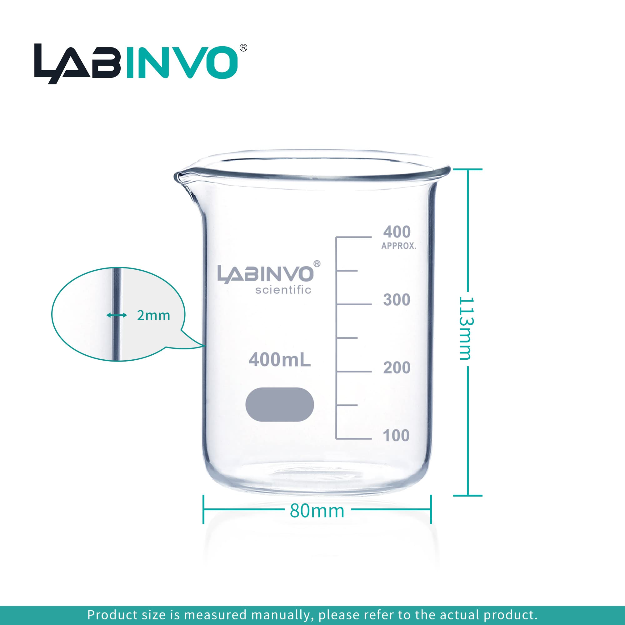 Low Form Graduated Glass Beaker, 6pcs of Vol.400ml, 3.3 Borosilicate Glass Beaker Set,IN-BKL400 — Amazon image 3