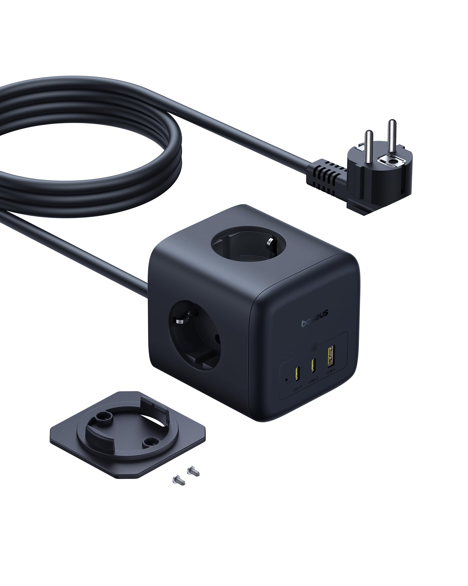 Baseus GaN6 listwa zasilająca USB C 67 W, ładowarka USB C, 3-drożne gniazdko z przełącznikiem, przenośna ładowarka PD, do MacBooka, iPada, iPhone 16/15, Galaxy S25 Ultra, do domu, biura, podróży