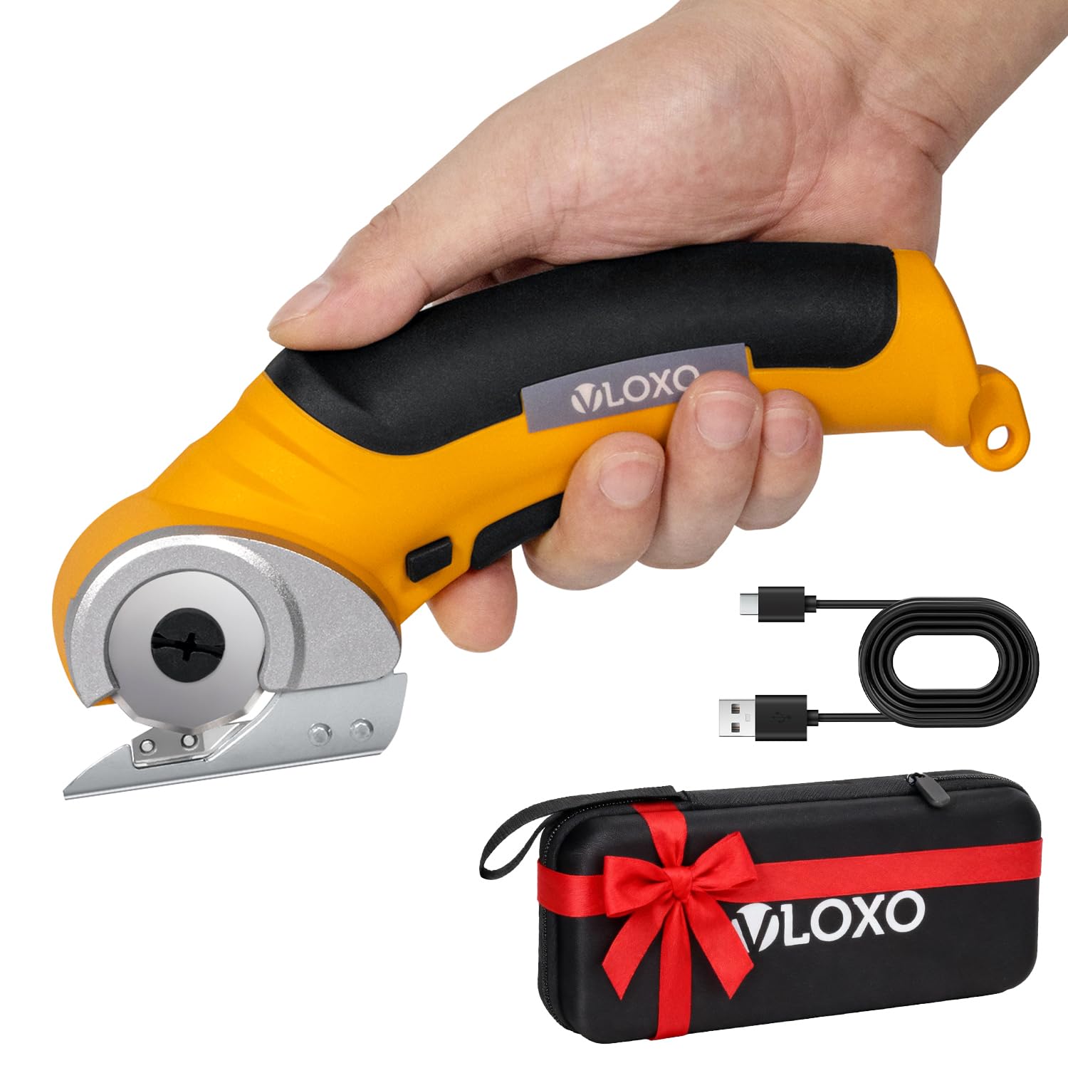 Cordless Electric Scissors, AT001 Rotary Cutter for Fabric with Safety Lock, 4.2V Cardboard Cutter Multi-Cutting Tools, Powerful Fabric Cutter for Carpet Leather Felt with Storage Box