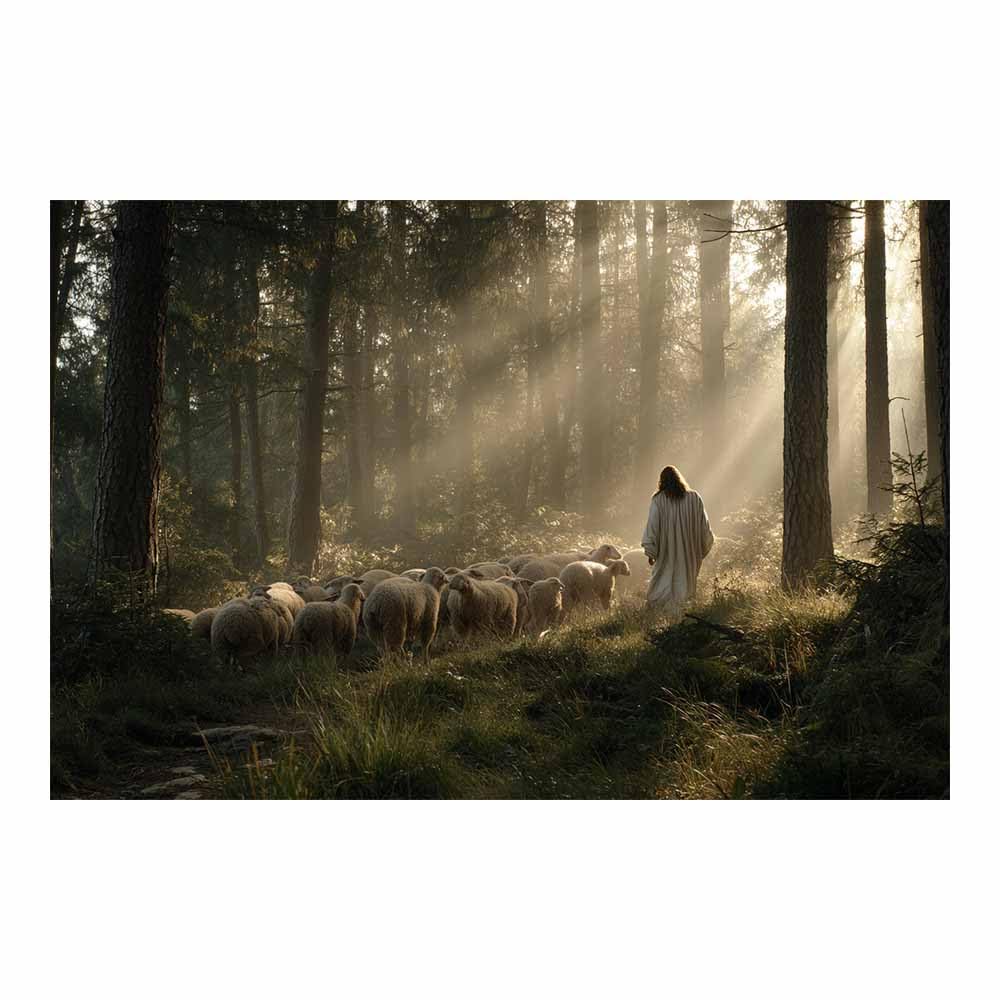 ZAMAEIU Jesus Picture Poster Leading thes lamb in procession Christ Canvas Painting Wall Art Print,for Living Room,bedroom Apartment office corridor Decor(green0)-80x120cm Unframed
