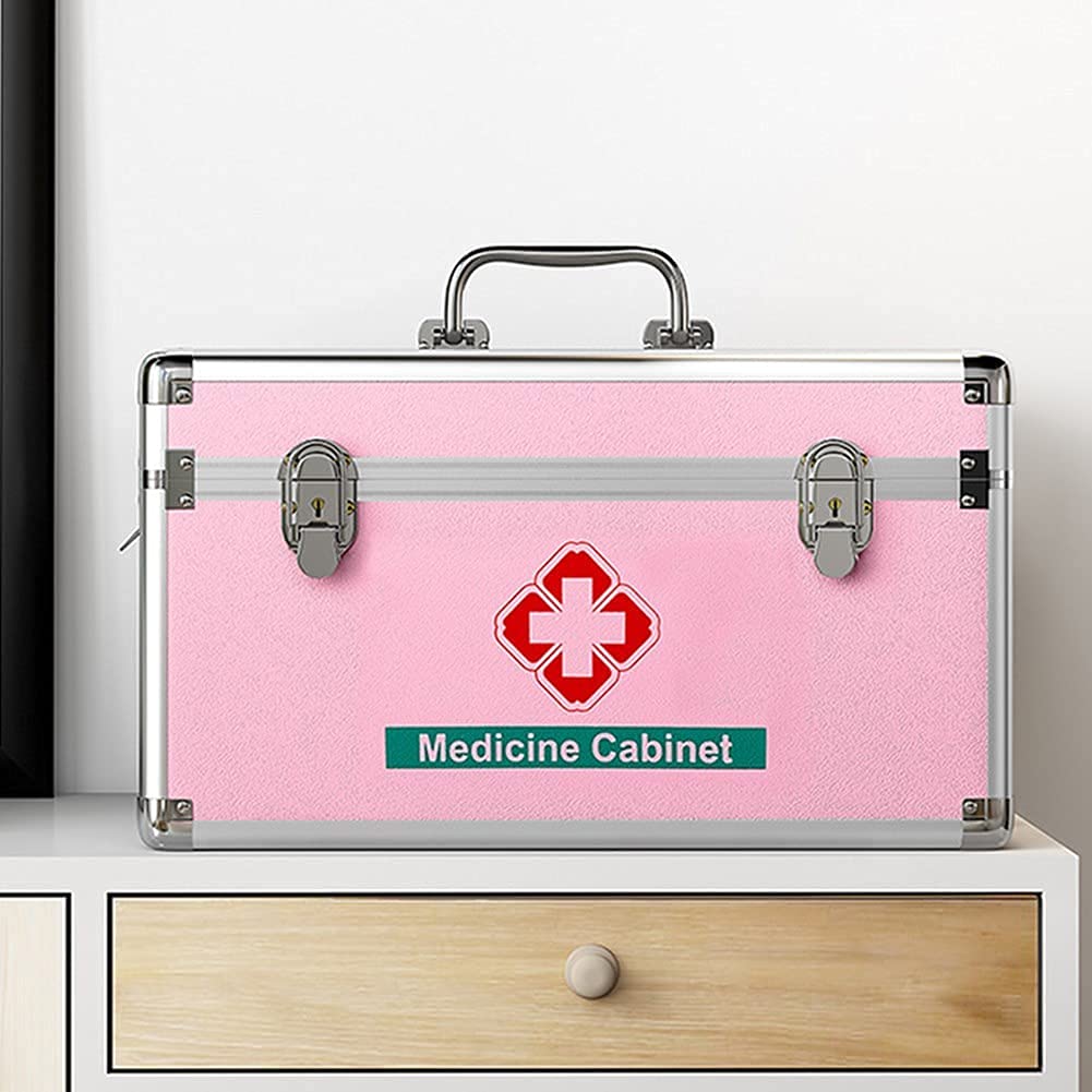 Caja médica Botiquín de Almacenamiento Metal Primeros Auxilios con Compartimentos Cajas Grandes Blancas Plata,Medio,Botiquín de Primeros Auxilios(Pink,M)