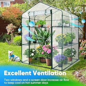 Quictent Greenhouse Screen Door and Windows, 3 Tiers 8 Shelves 56"x56"x77", Walk-in Planting Garden Greenhouse for Winter Indoor Outdoor, Stakes & Ropes Included, Clear PVC Cover Quictent Greenhouse Screen Door and Windows 3 Tiers 8 Shelves 56x56x77 Walk in Planting Garden Greenhouse for Winter Indoor Outdoor Stakes Ropes Included Clear PVC Cover
