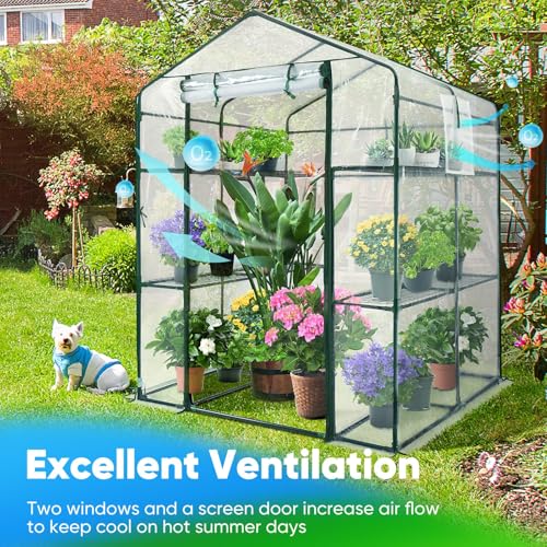 Quictent-Greenhouse-Screen-Door-and-Windows-3-Tiers-8-Shelves-56x56x77-Walk-in-Planting-Garden-Greenhouse-for-Winter-Indoor-Outdoor-Stakes-Ropes-Included-Clear-PVC-Cover Quictent Greenhouse Screen Door and Windows 3 Tiers 8 Shelves 56x56x77 Walk in Planting Garden Greenhouse for Winter Indoor Outdoor Stakes Ropes Included Clear PVC Cover