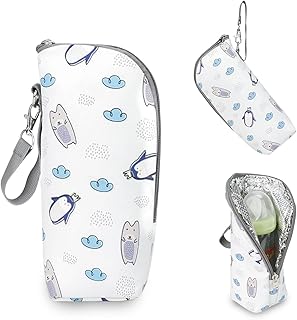 حافظة تبريد لزجاجات الأطفال من أبوتو، حقيبة تدفئة لزجاجات الرضاعة مع طبقة داخلية من القطن، حقيبة تبريد معزولة لحليب الأم، حامل زجاجة أطفال حراري محمول للرضاعة والرعاية النهارية والسفر (أبيض)