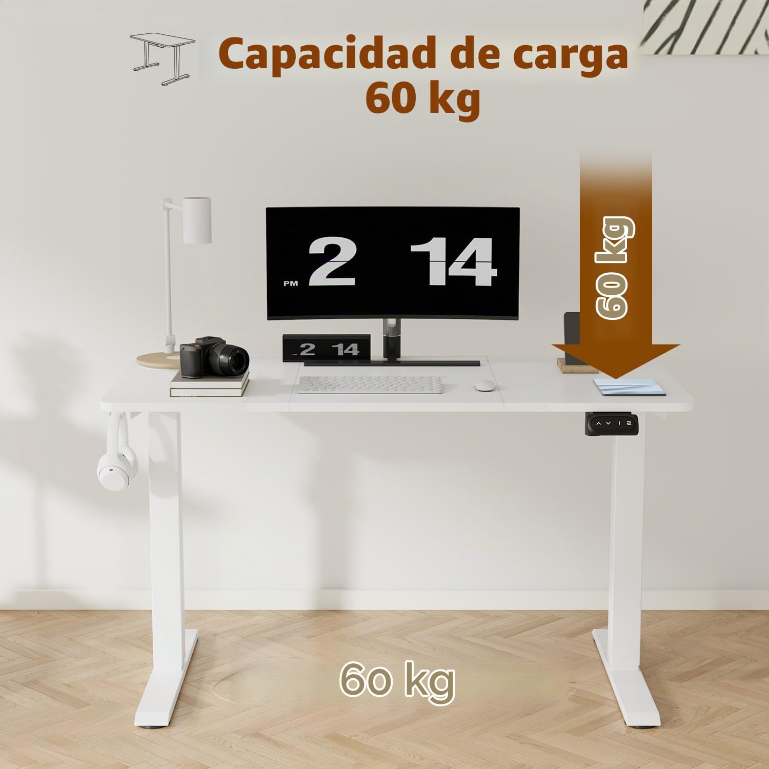Devoko Escritorio Elevable Eléctrico,Escritorio Regulable en Altura con Gancho, 71-119 cm, 2 Opciones de Memoria Inteligente, Adecuado para Estudiar Trabajar (Blanco, 120x60cm)