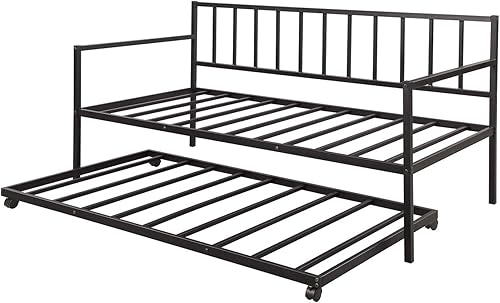 Miniatura 5 de Harper & Bright Designs Sofá cama individual con cama nido, marco de cama individual de metal con nido extraíble, marco de sofá cama individual para