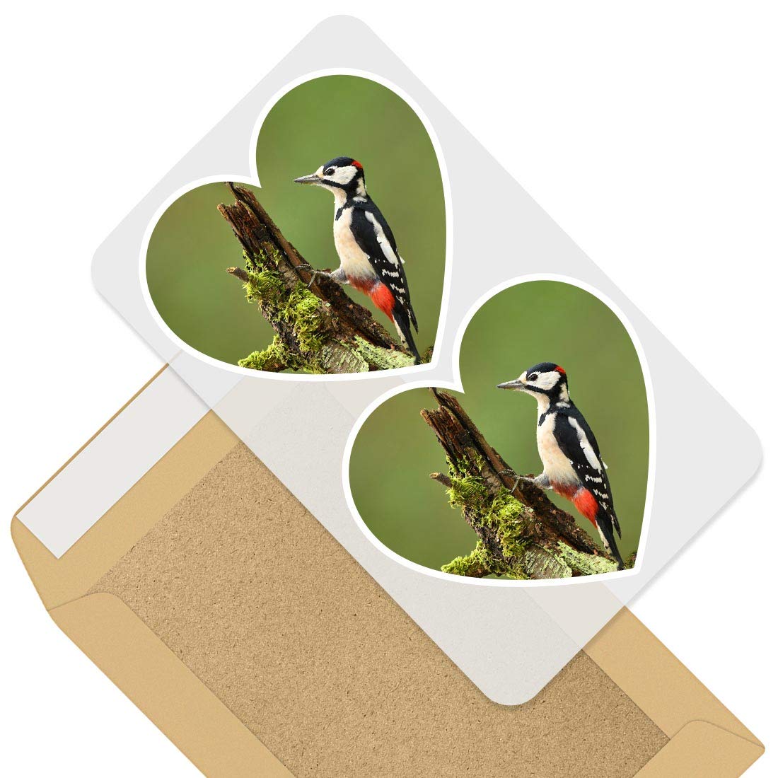Awesome 2 x Heart Stickers 10 cm - Great Spotted Woodpecker Bird Fun Decals for Laptops,Tablets,Luggage,Scrap Booking,Fridges #45206