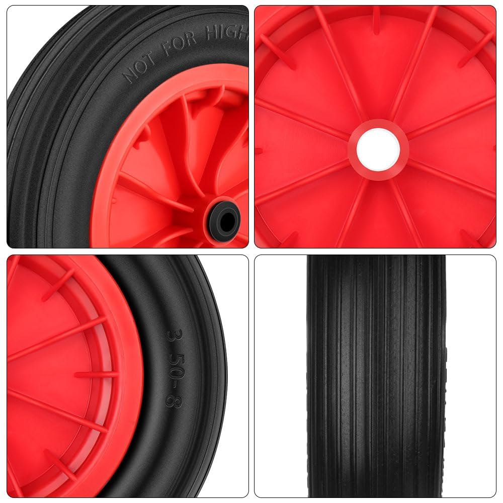 Schubkarrenrad aus Polyurethan, pannensicher, massives 3,50-8 Schubkarrenrad, robuster Ersatzreifen, komplett für Gartenwagen, Karre, Go-Cart, Anhänger, LKW, 35,6 cm