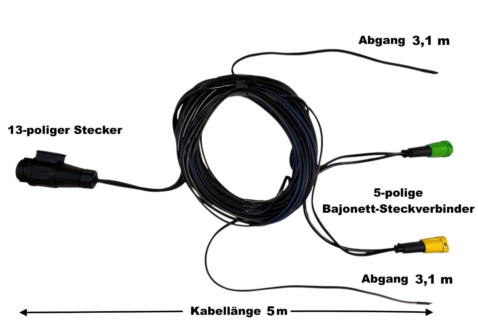 Juego de cables para remolque de 13 pines para faros traseros con salida de coche (cable de 5 m con salida de 3,1 m)