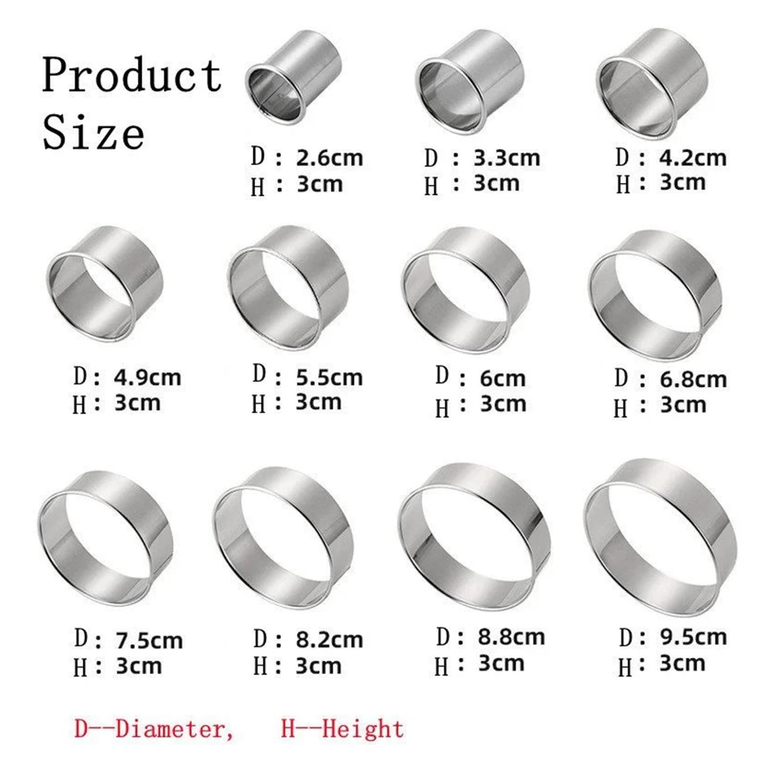 Runde Ausstechformen aus Edelstahl, 11-teiliges Set, DIY-Gebäck-Backringformen for Kekse und Kekse