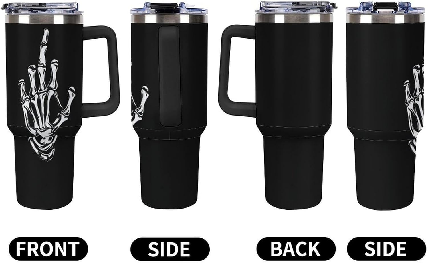 Skull Middle Finger 40 Oz Tumbler Insulated Stainless Steel Water Bottle Travel Mug Car Cup with Handle and Straw