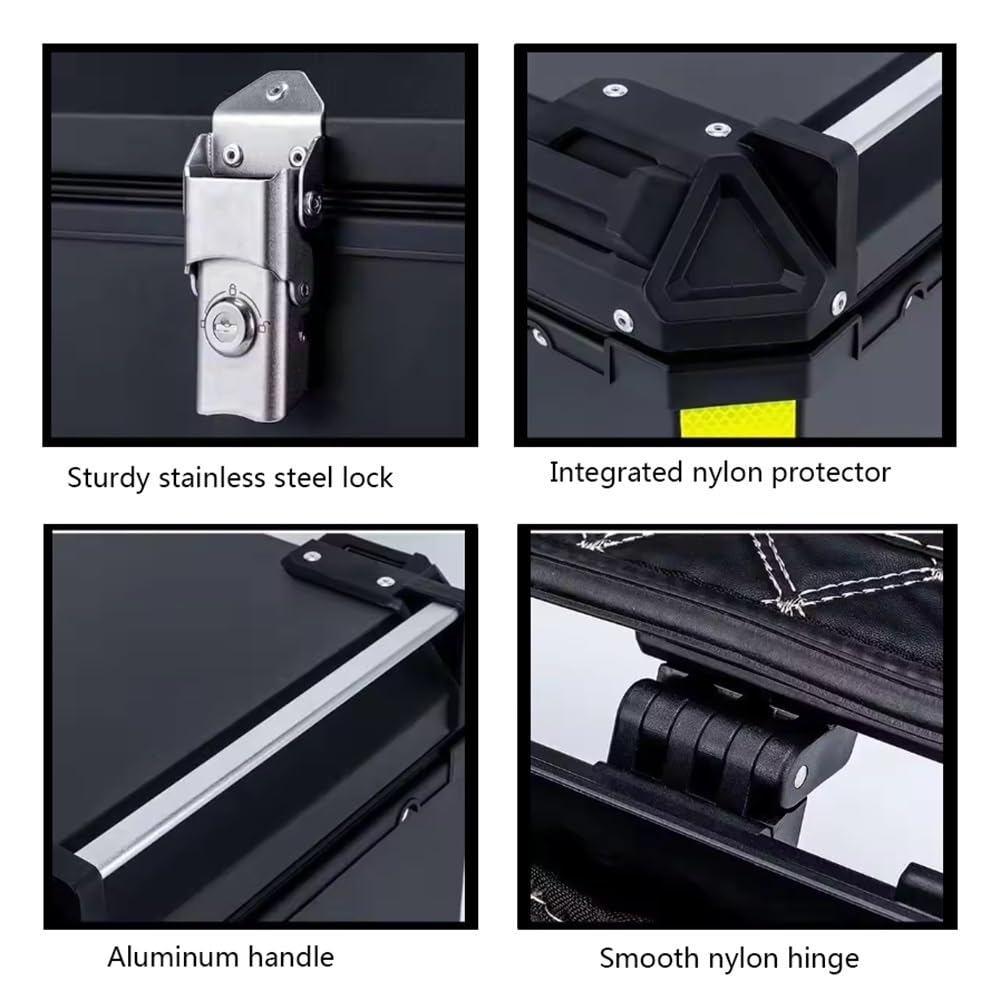 Valise pour Moto Top Case Coffret De Moto Aluminium Topcase pour Moto 28L 36L 45L 55L 65L 80L 100L Coffre pour Moto Étanche Valise Quad avec Dossier(Silver,100L)