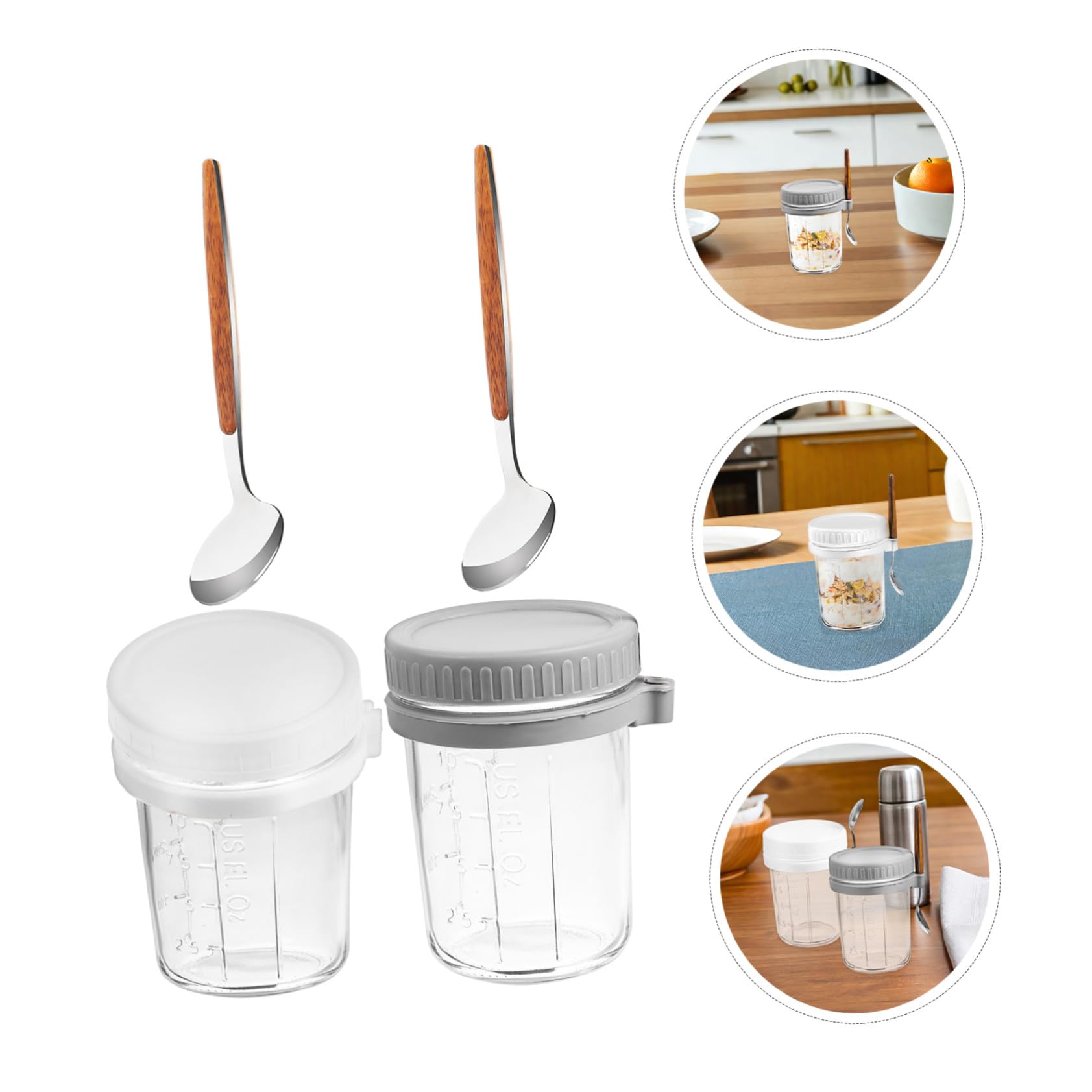 Toyvian 4pièces Pot à Yaourt Réutilisable pour Céréales avec Couvercle Bocal Verre pour Flocons Avoine Bol Déjeuner avec Couvercle Hermétique