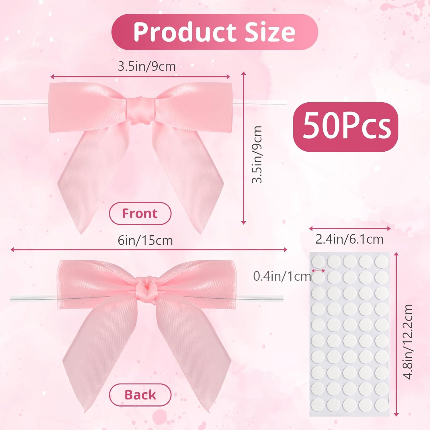 50pcs Pink Twist Tie Bows, 3.5'' Pre-Tied Satin Ribbon Mini Pink Bows for Gift Wrapping, Crafts, Wedding & Party Decoration - Image 2