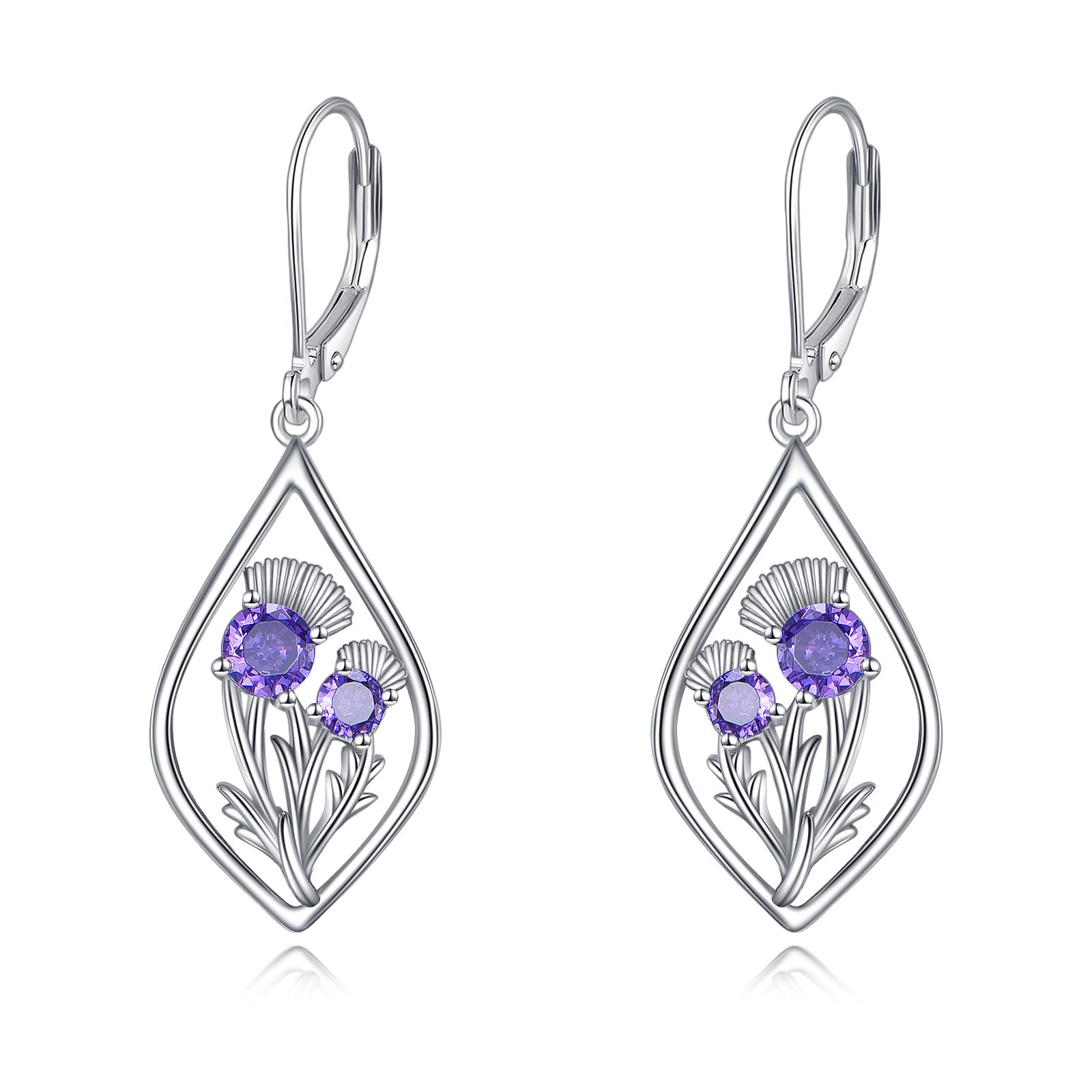 Scottish Thistle/Sunflower/Violet/Daffodil/Orchid Earrings Sterling Silver Flower Dangle Dangling Drop Boho Earrings Jewelry Gifts for Women