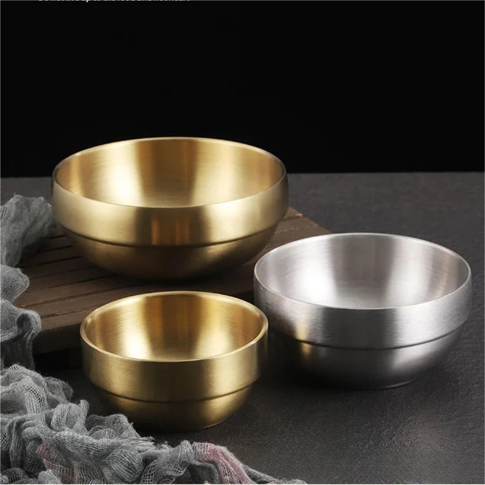 Cuenco de acero inoxidable Tazón De Arroz Acero Inoxidable Doble Capa Dorado, Pequeño, For Uso Comercial, For Sopa Kimchi(SetB)