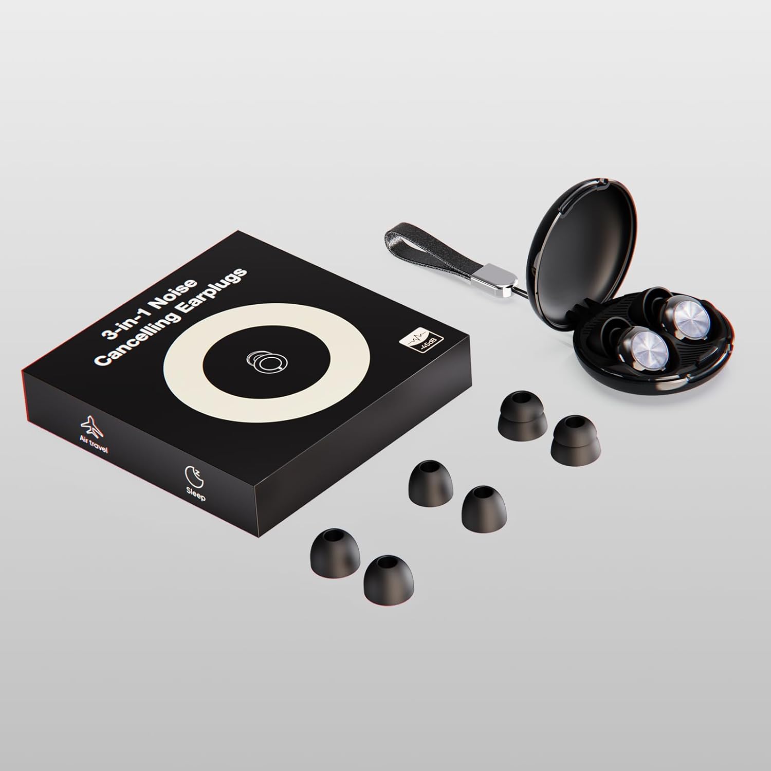 Bigsmile Adjustable Ear Plug, 3-in-1 Noise Reduction EarPlugs, Flexible Earplugs for Sleep, Focus, Air Travel, Concert, Car Racing, Socializing, Festivals & More, 45 dB Noise Canceling (Black)