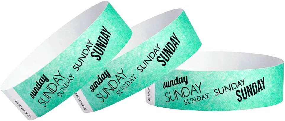 Wristco 500 Sunday Aqua Tyvek Wristbands for Events - ¾” x 10” - Waterproof Recyclable Comfortable Tear Resistant Paper Bracelets Wrist Bands for Concerts Festivals Admission Party Tours