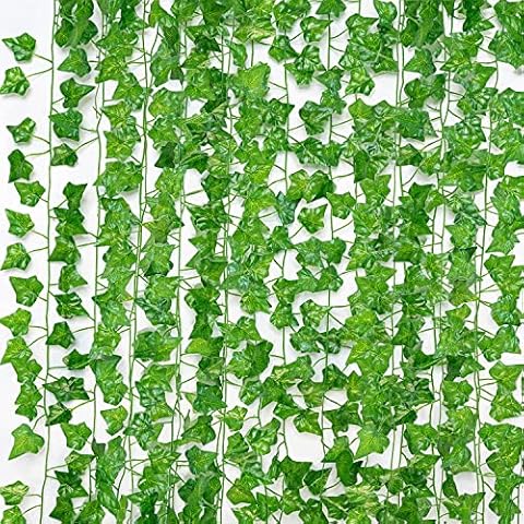 AIOR 24 Pack 168FT Fake Vines, Ivy Vines for Bedroom, Artificial Vines Green Vines Decorations Fake Leaves Hanging Vines for Room Wall Decor Indoor Outdoor Party Garden Wedding Decoration Cover