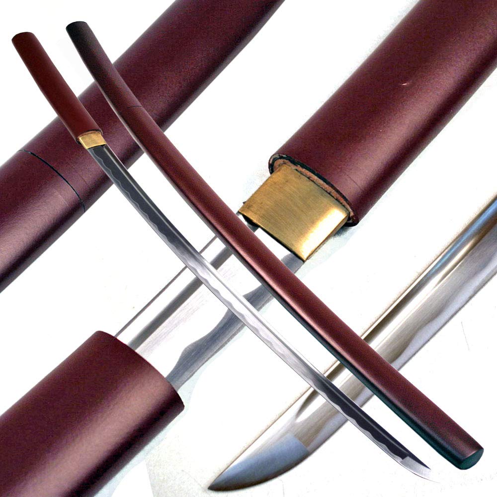 Kenshin Sword God, Japanese Shirasya Japanese Functional, Full Tang 1045 Carbon Steel (Burgundy)