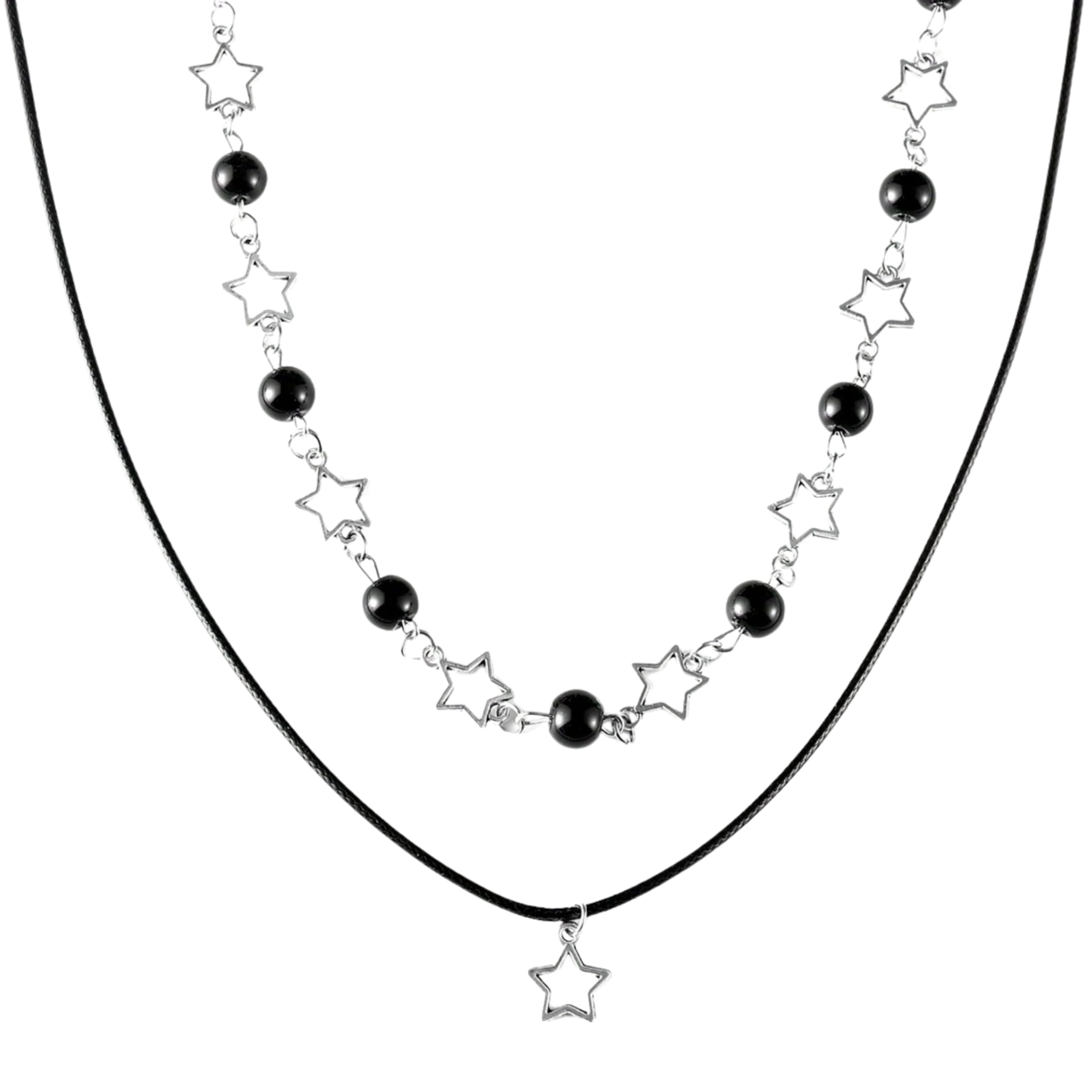 SNOWY SHOP 2-Piece Double Layer Black & Silver Star Pendant Stylish Necklace Set – Latest Trendy Western Aesthetic Y2K Jewellry for Women & Girls-image-19