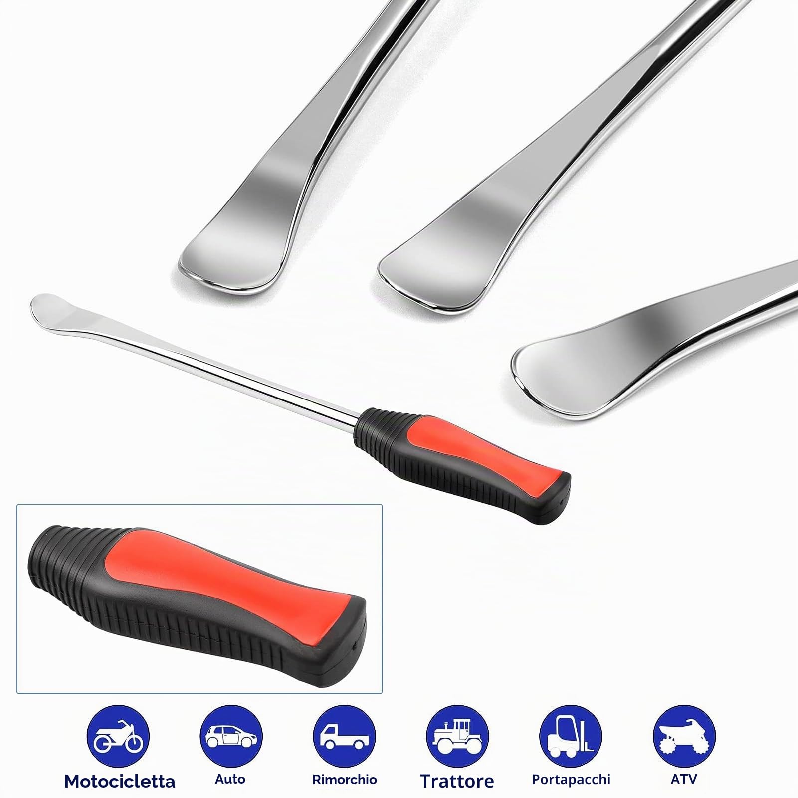 Leva di Montaggio per Pneumatici Moto, 3 Pizze Leve Smontagomme Bici Da 11,5", Attrezzo per Montaggio Pneumatici Con 3 Protezioni per Cerchi, Per Moto, Bici, Auto, Scooter