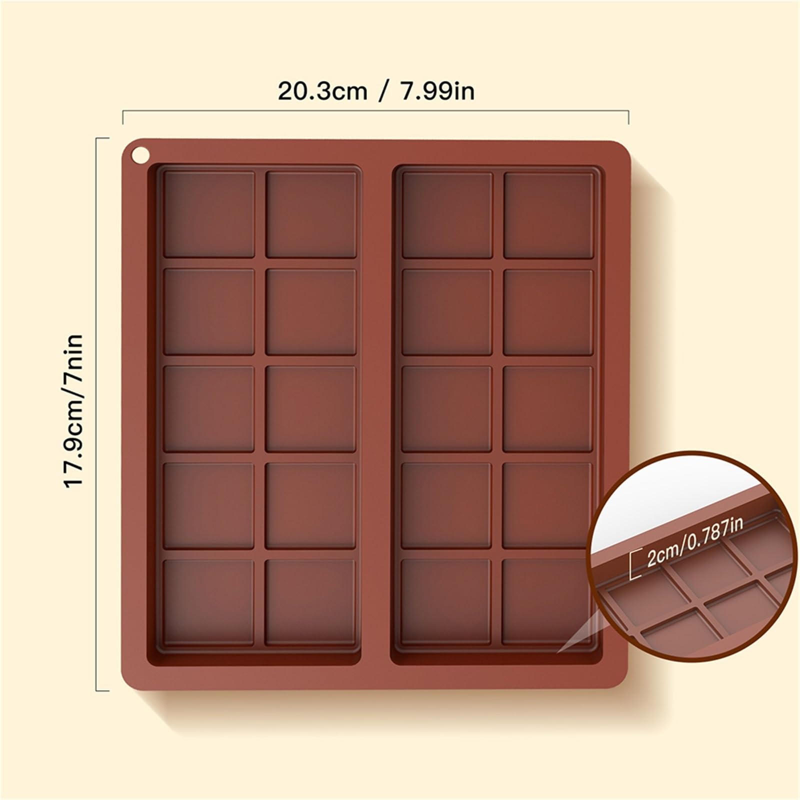 Molde de silicona for chocolate (2/4 unidades, 20 cavidades), antiadherente, rectangular, for galletas y Utensilios repostería for el hogar Para Repostería Y Postres(Brown4pcs)