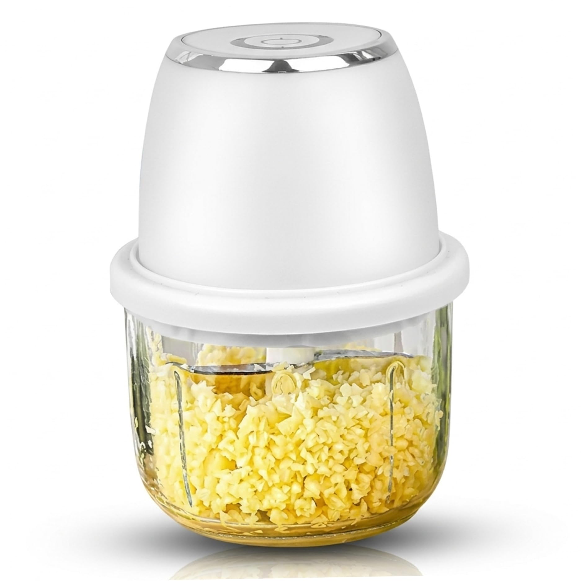 Mini hachoir à aliments 350ml en verre épais blanc avec 6 lames