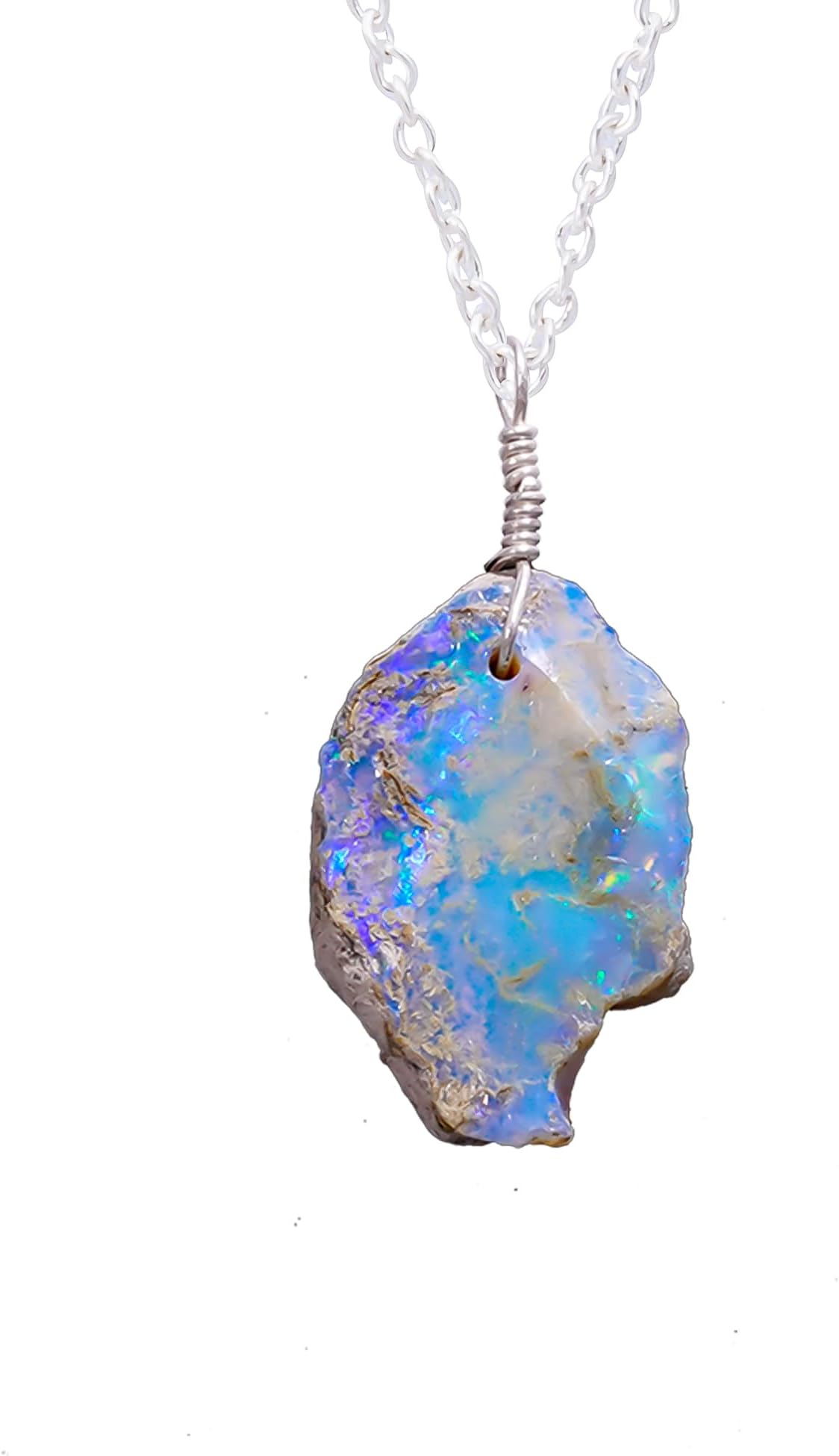 GemkoraGEMKORA Ethiopian Opal Fire Gemstone Raw Pendant, Handmade Rough Necklace, Healing Stone, Natural Chakra Crystal, Sterling Silver 18 inch, Anniversary, Jewelry