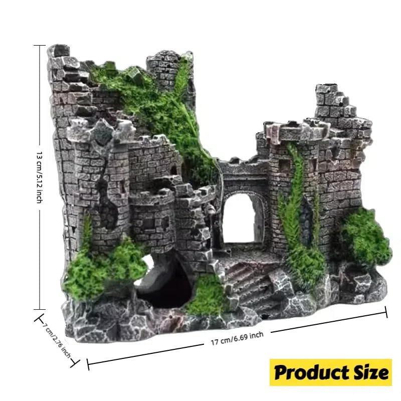 Image of Aquarium Resin Castle Decoration, Fish Tank Castle Decoration with Hideout & Swim-Through Tunnels, Resin Castle for Betta,Turtle,Shrimp & Small Fish, Ideal Hideouts Stone Cave Hide House