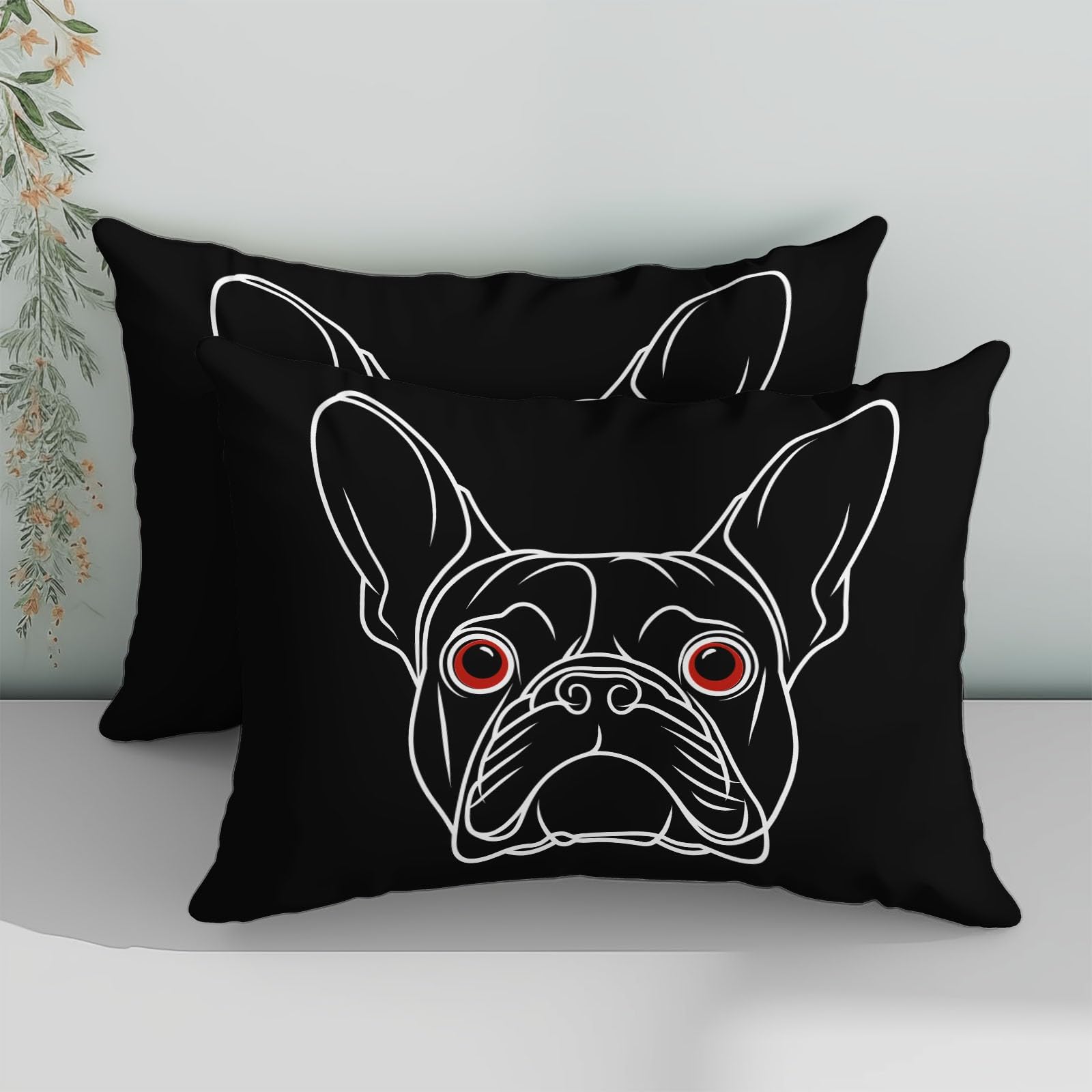 Poszwa na kołdrę 240 x 220 cm czarna dwustronna pościel dla dorosłych z zamkiem błyskawicznym, poszwa na kołdrę 2-osobowa buldog anime minimalistyczne linie, 2 poszewki na poduszki 65x65 cm