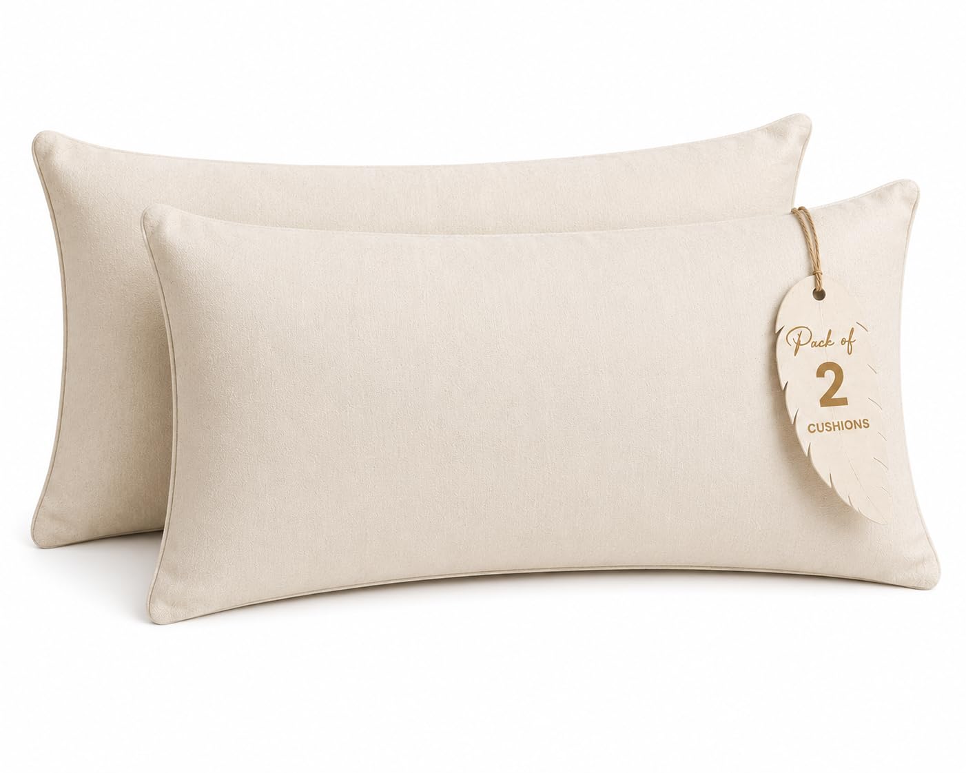adsin Set of 2 Duck Feather Cushion Inserts – 35cm x 50cm (14" x 20") – Off-White Throw Pillow Pads with 100% Cotton Down-Proof Cover – Soft & Supportive Inner Fillers for Sofas & Beds