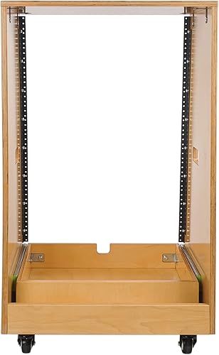 Miniatura 5 de Sound Town Estante de estudio inclinado para bricolaje de 16U con espacio de estante de 16U, cajón adicional de 2U, madera contrachapada, patas de