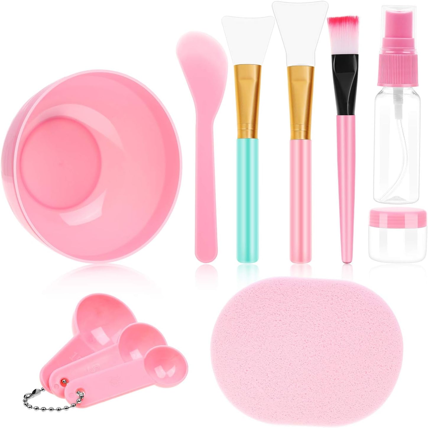 anezus 11 Pcs DIY Facial mask Mixing Tool Kit with Bowl Stick Spatula Silicone Brush Spray Bottle Puff Soaking Bottle Gauges (Pink)