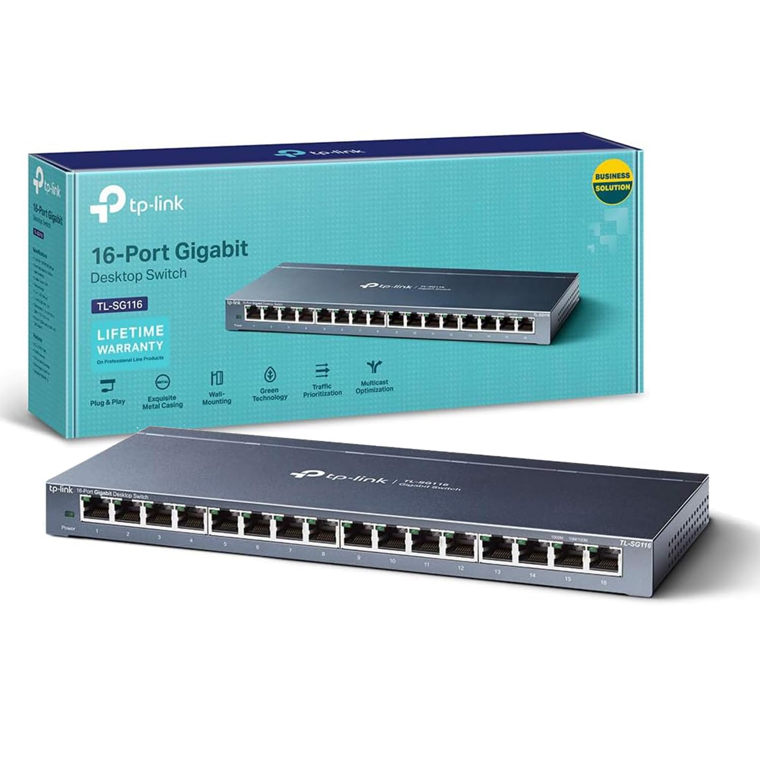 TP-Link 16-Port Desktop Gigabit Ethernet Switch/Hub, Ethernet Splitter, Plug & Play, no Configuration Required, Steel Case(TL-SG116)