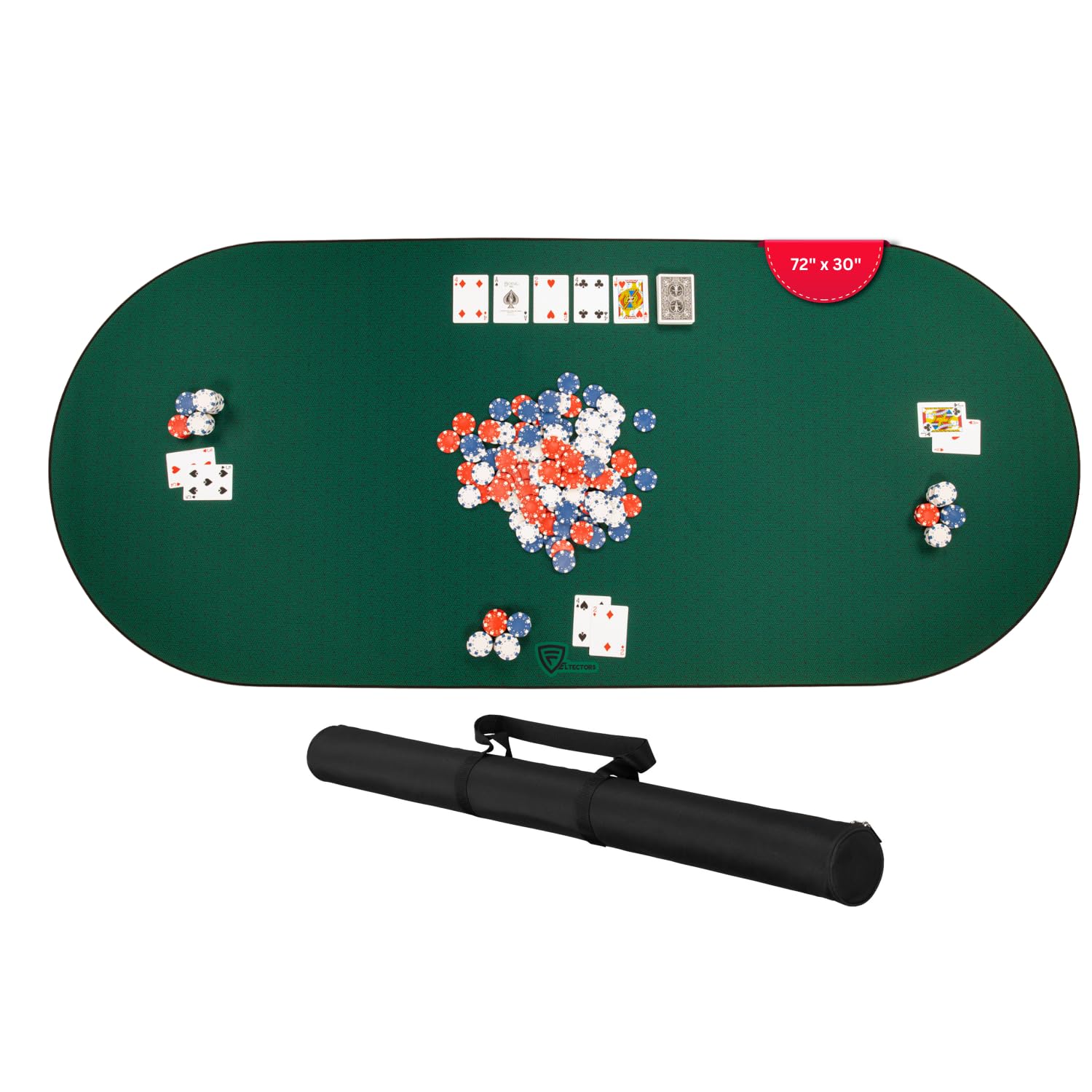 Feltectors Poker Table Mat 72 x 30 Inches, Poker Table Top with Storage Bag, Portable Rubber Back Fits Up to 10 Players for Casino Games (6 ft Table